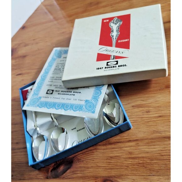 Vintage 1847 Rogers Bros. Silverplate Demitasse Spoon Set(4) original box 1964 - Picture 8 of 13